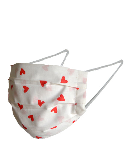 Reusable Cotton Pleated Mask - Red Hearts