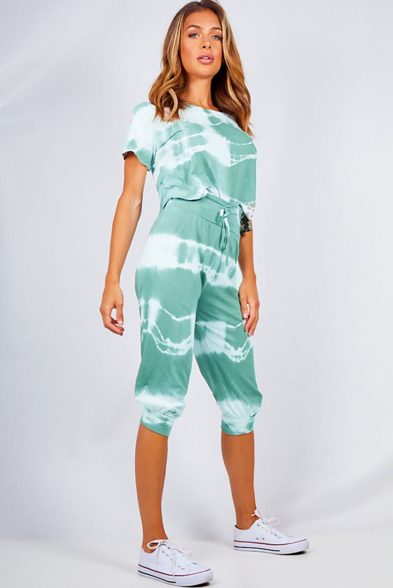 Tie Dye Crop Top And Harem Cap Set