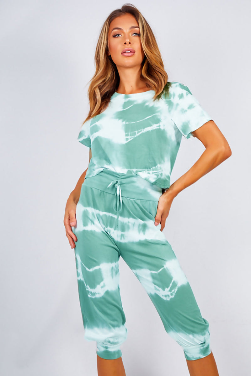 Tie Dye Crop Top And Harem Cap Set