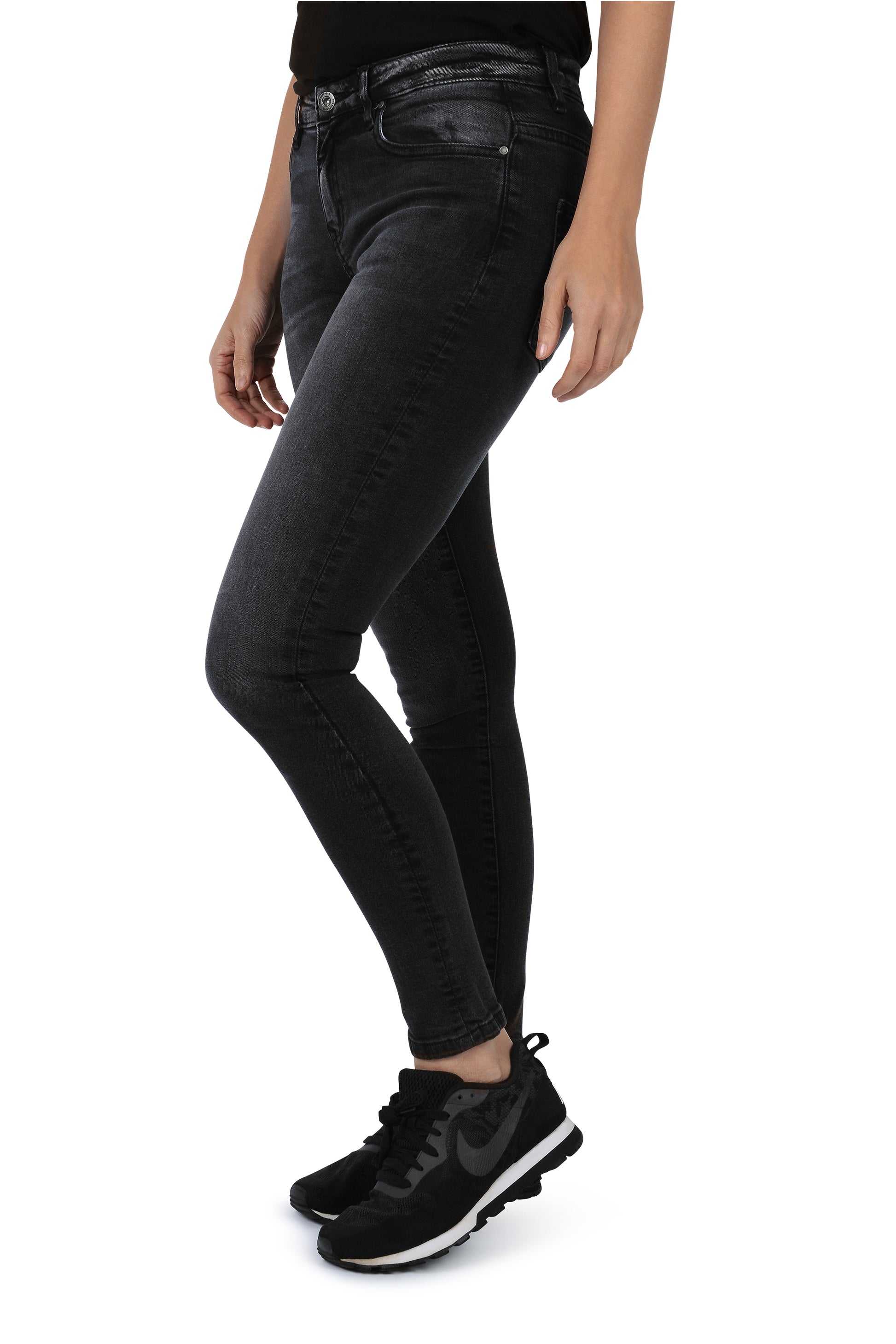 Skinny Fit Mid-Rise Jeans - Faded Black
