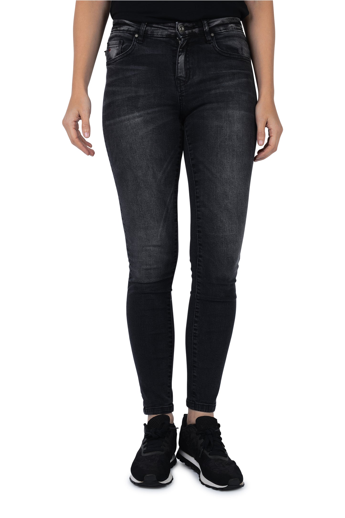 Skinny Fit Mid-Rise Jeans - Faded Black