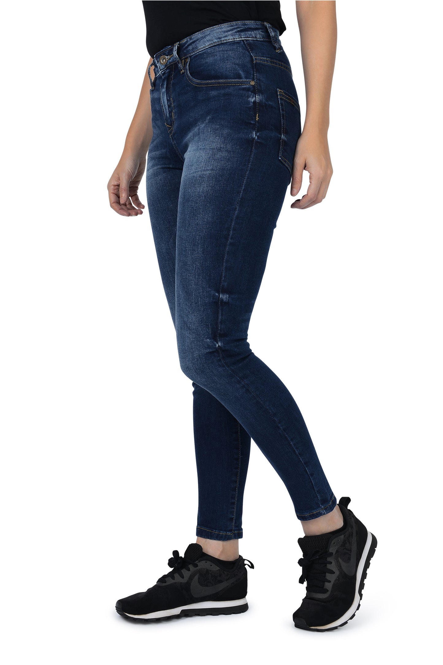 Mid Rise Skinny Fit Jeans - Deep Blue - jeans for women