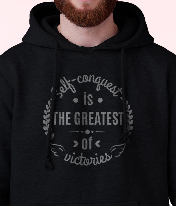 Men's 'Self Conquest' Fleece Pullover Long-sleeved Printed Hoodie