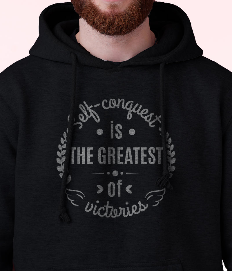 Men's 'Self Conquest' Fleece Pullover Long-sleeved Printed Hoodie