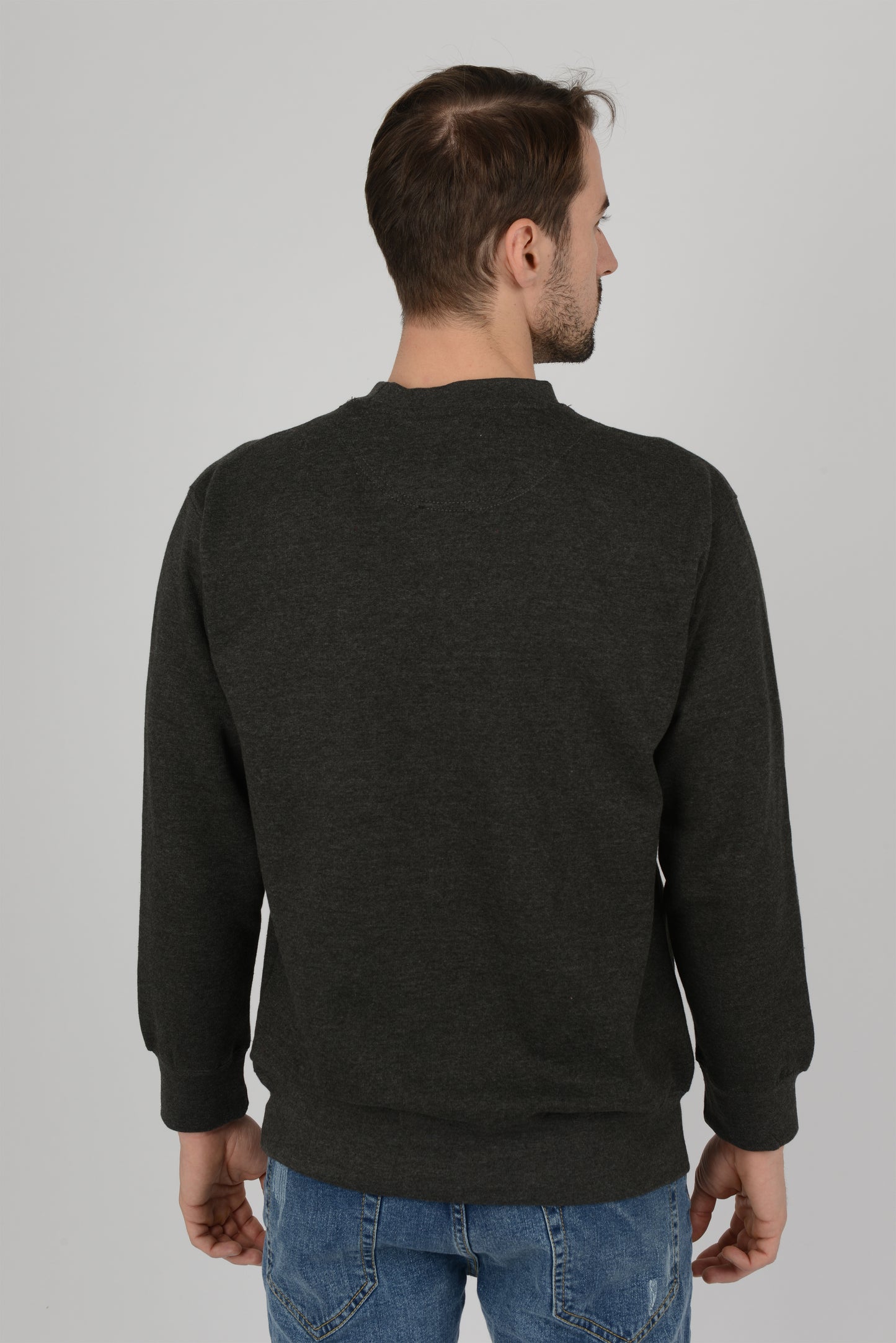 Mens-Plain-Fleece-Sweatshirt-Sweater-Dark-Grey