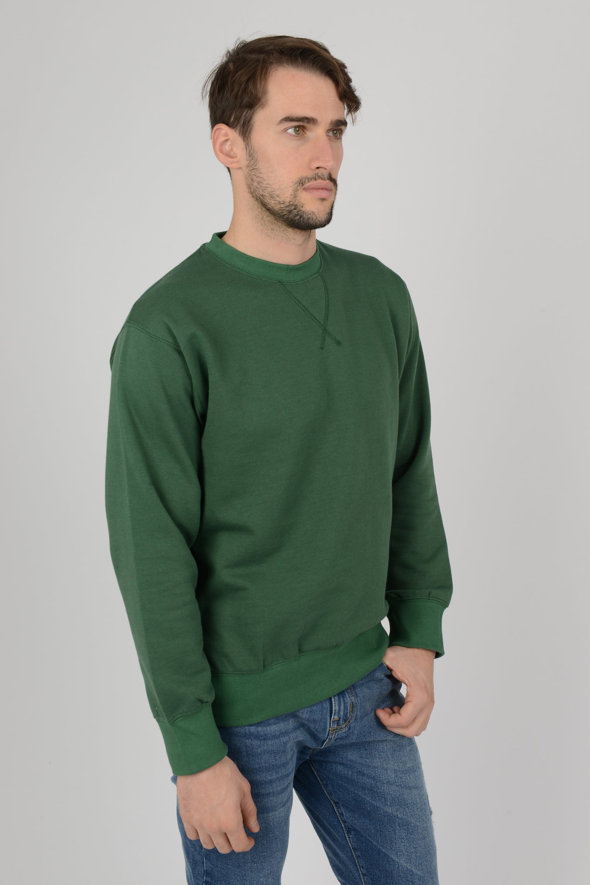 Mens-Plain-Fleece-Sweatshirt-Sweater-Bottle-Green