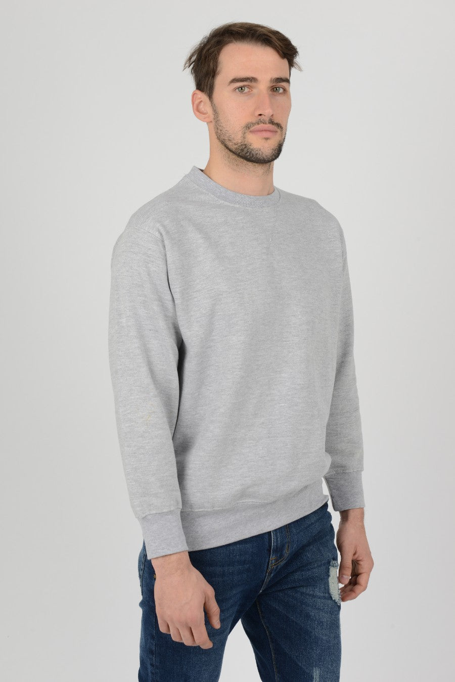 Mens-Plain-Fleece-Sweatshirt-Jumper-Light-Grey