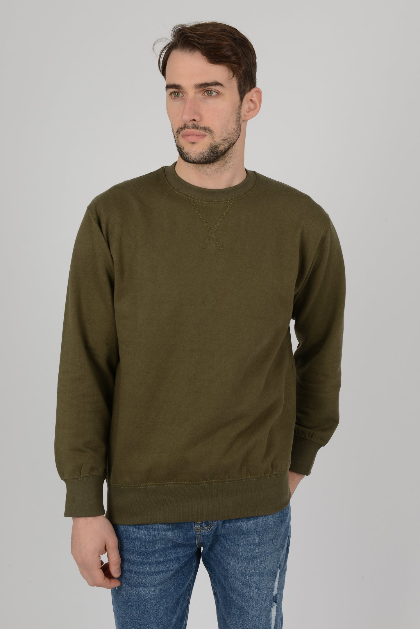 Mens-Plain-Fleece-Sweatshirt-Jersey-Olive-Green