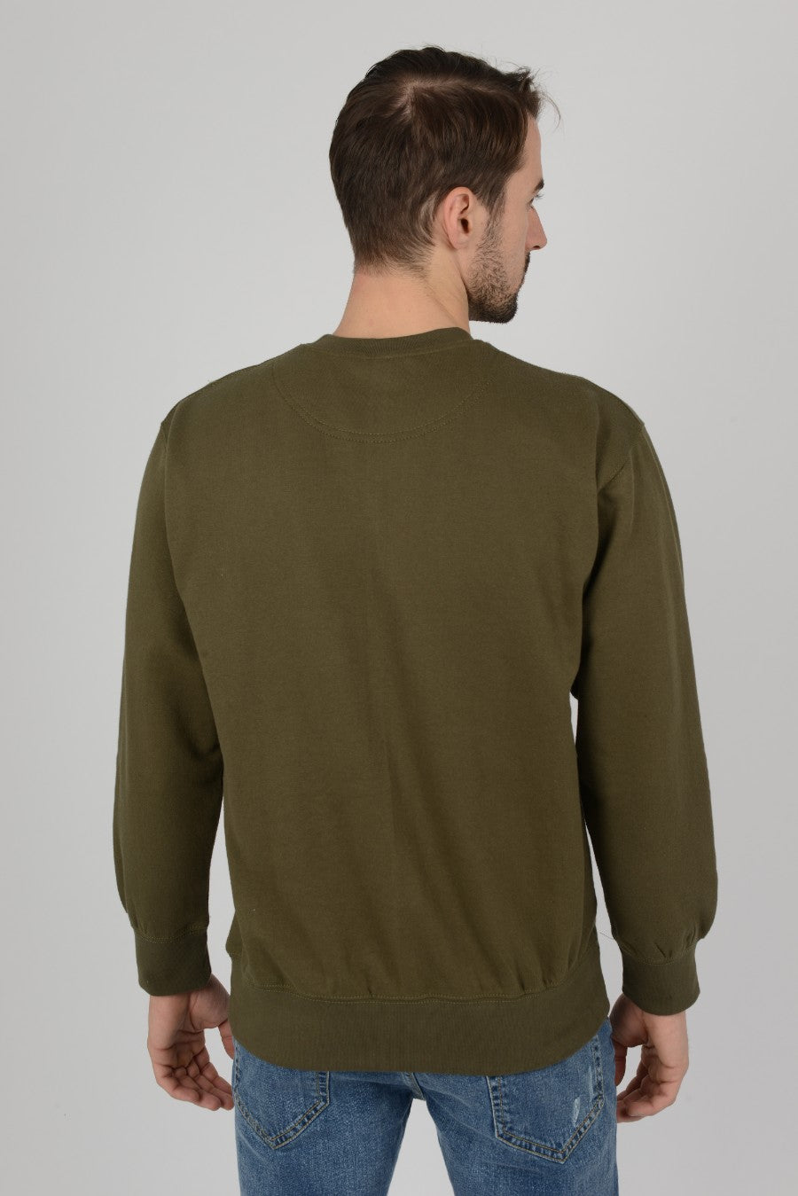 Mens-Plain-Fleece-Sweatshirt-Casual-Olive-Green