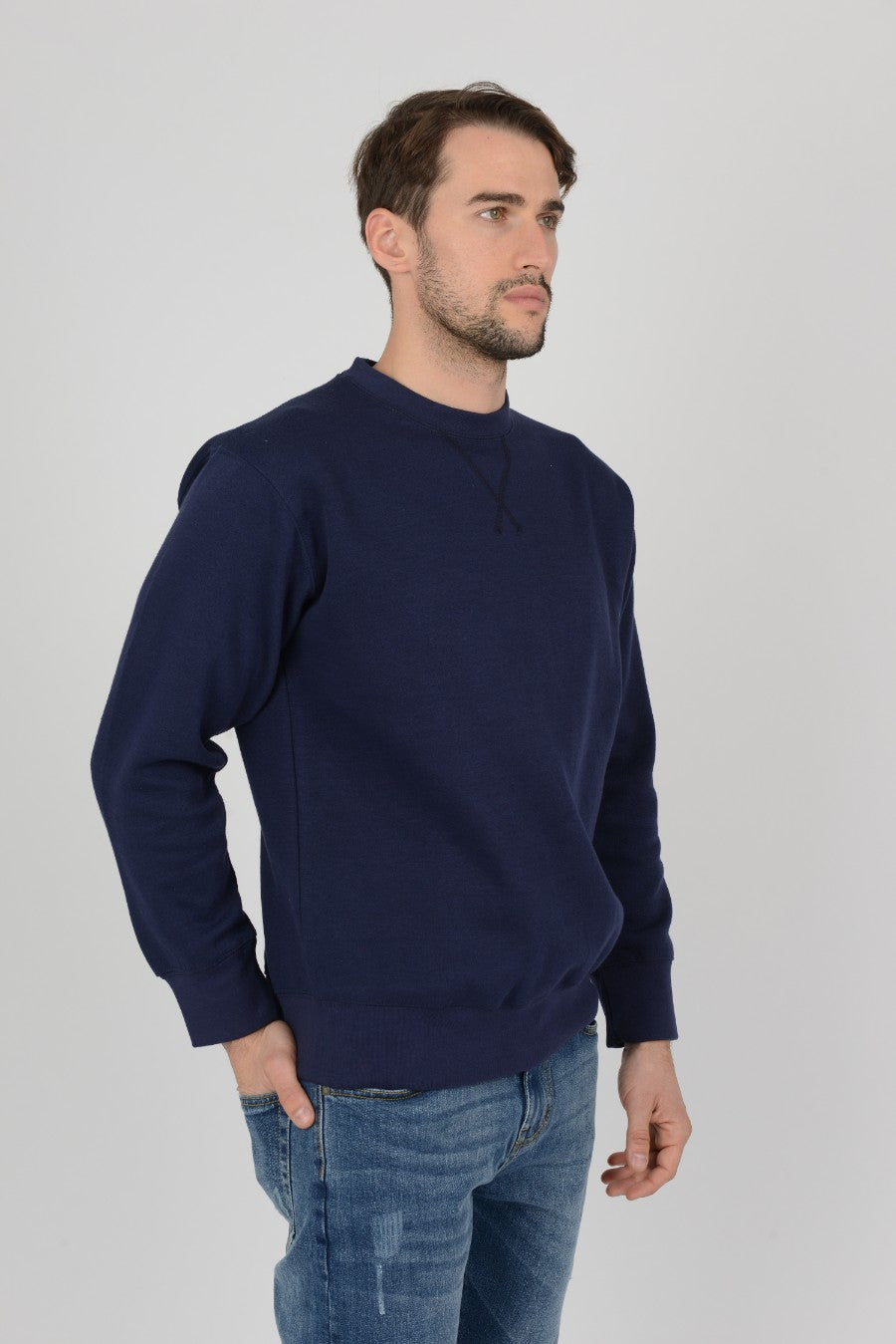 Mens-Plain-Fleece-Sweatshirt-Sweater-Indigo-Blue