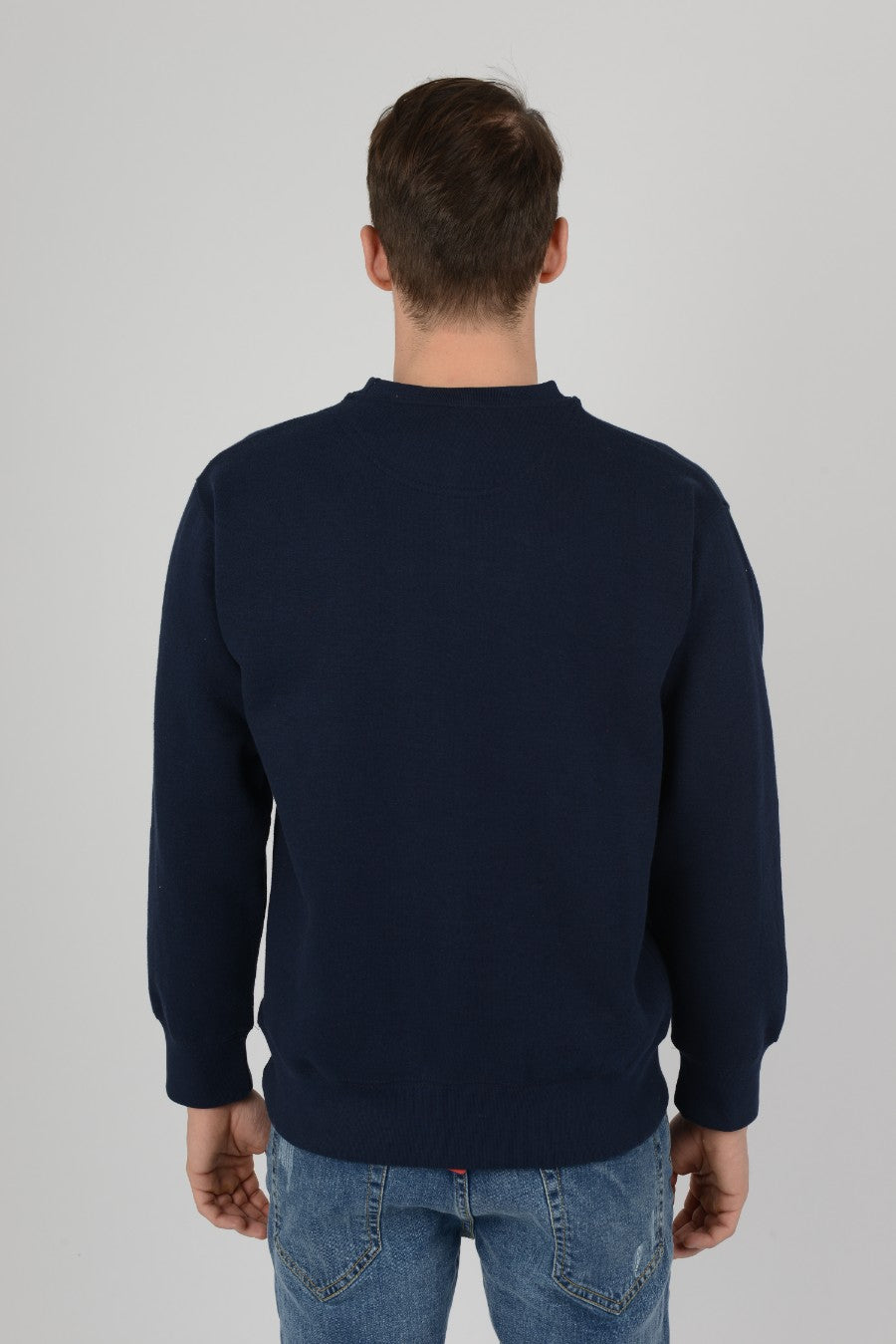 Mens-Plain-Fleece-Sweatshirt-Casual-Navy