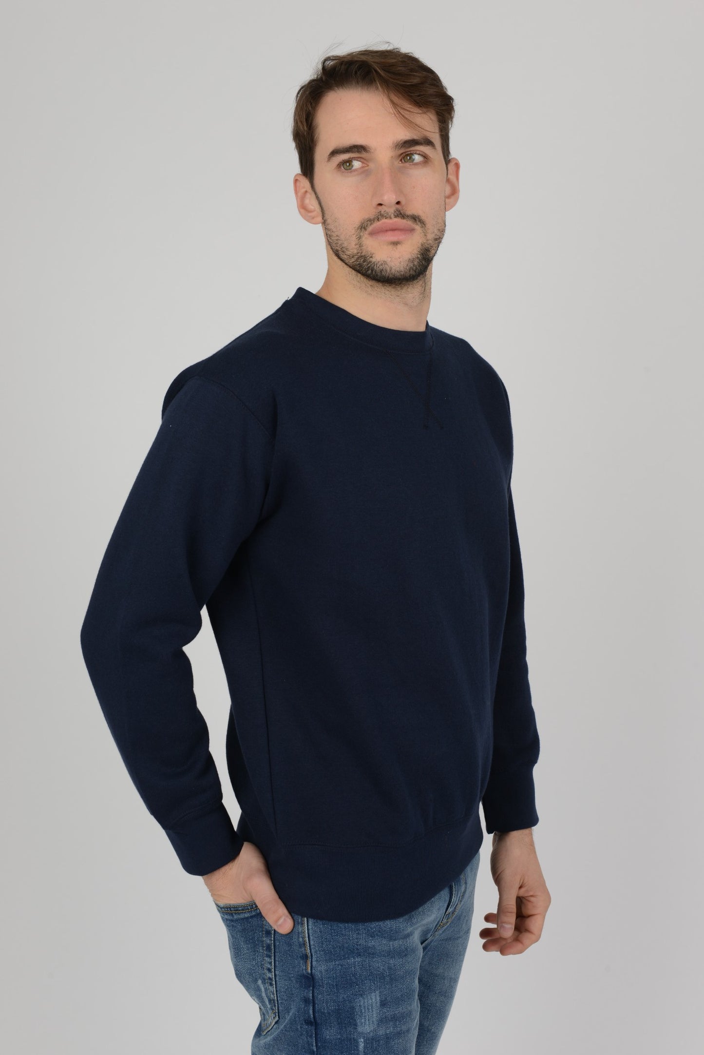 Mens-Plain-Fleece-Sweatshirt-Sweater-Navy