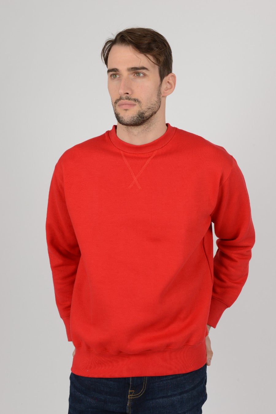 Mens-Plain-Fleece-Sweatshirt-Jersey-Red