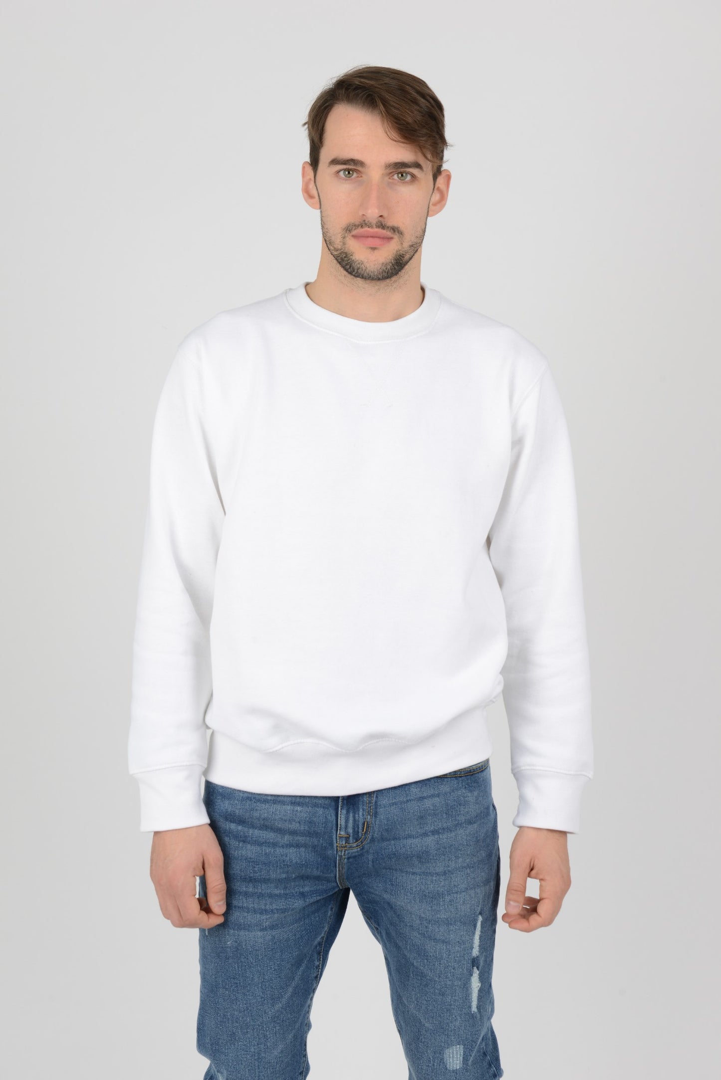 Mens-Plain-Fleece-Sweatshirt-Jumper-White