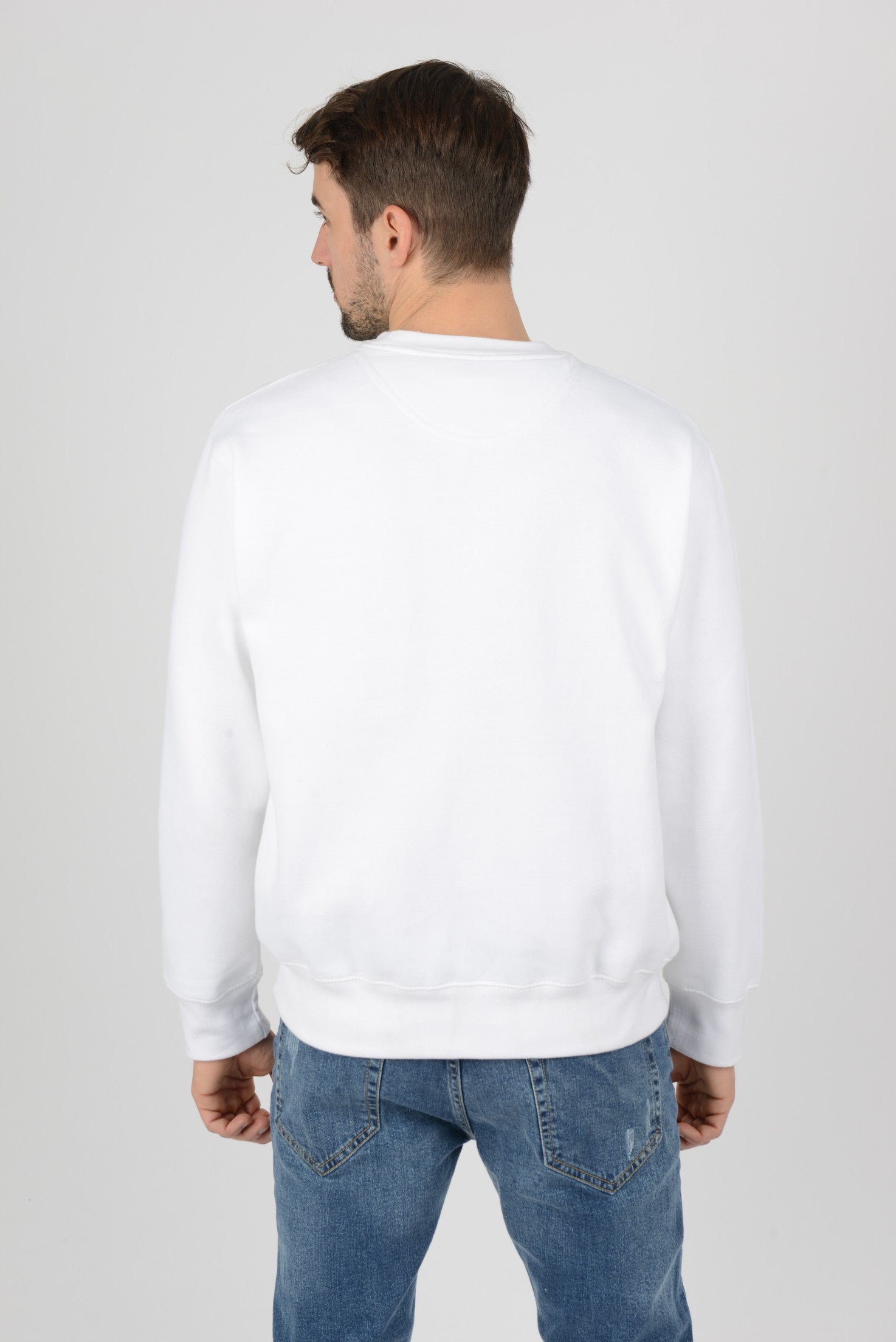 Mens-Plain-Fleece-Sweatshirt-Casual-White