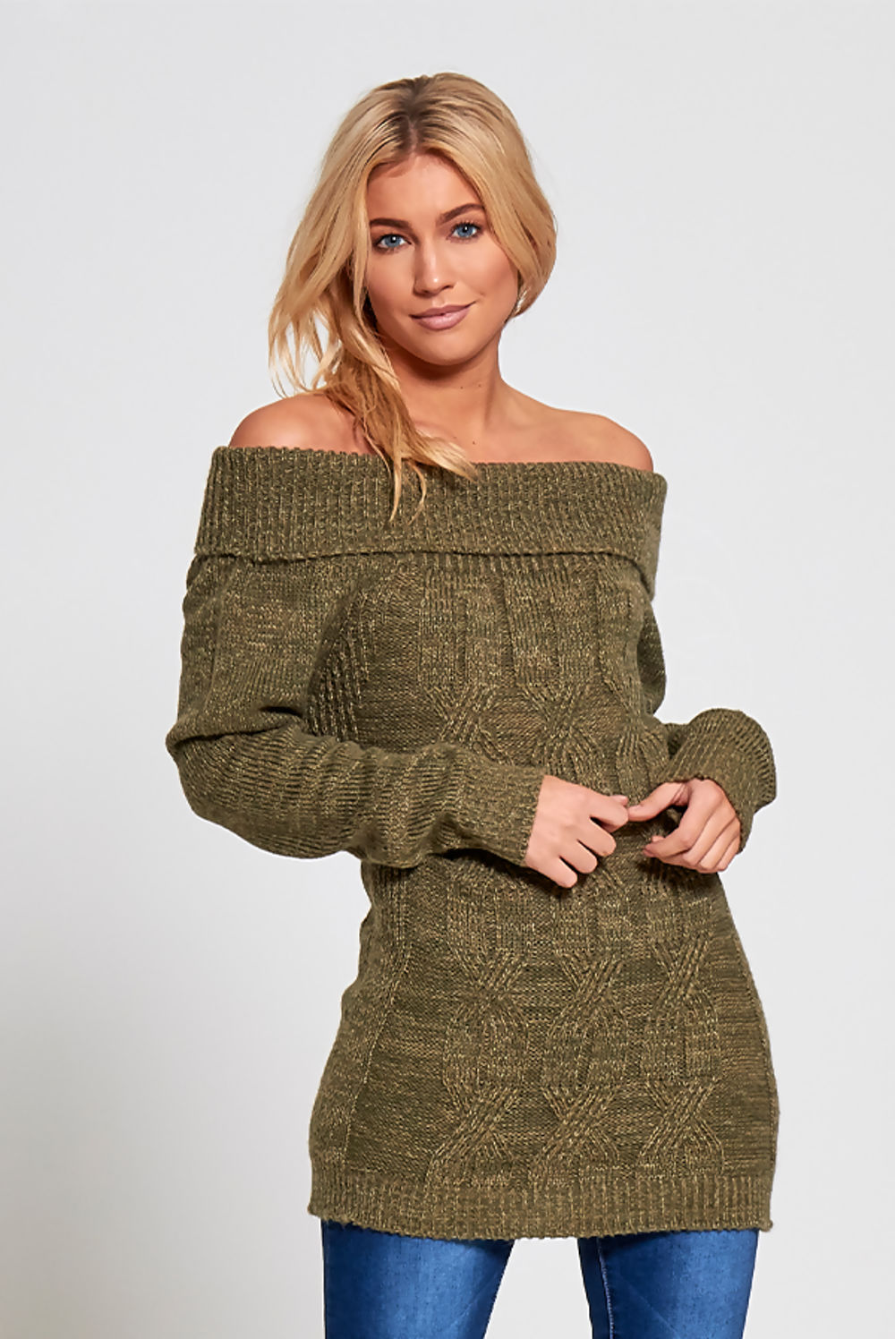 Off The  Shoulder Cable Knit Jumper