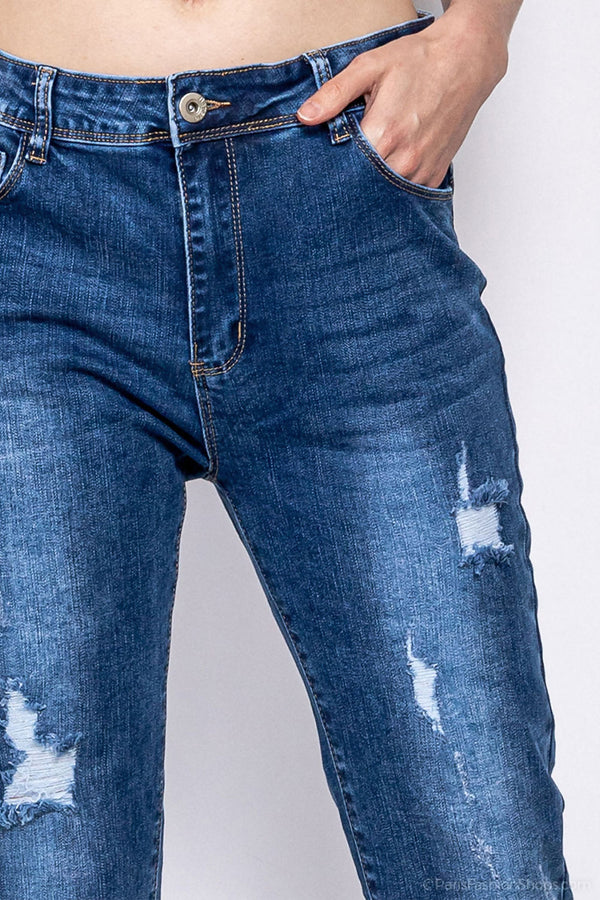 Plus Size Light Distressed Hem Jeans