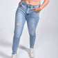 Plus Size Light Wash High Waisted Distressed Jeans