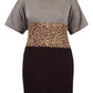 Plus Size Black Leopard Contrast Panel T-Shirt Dress
