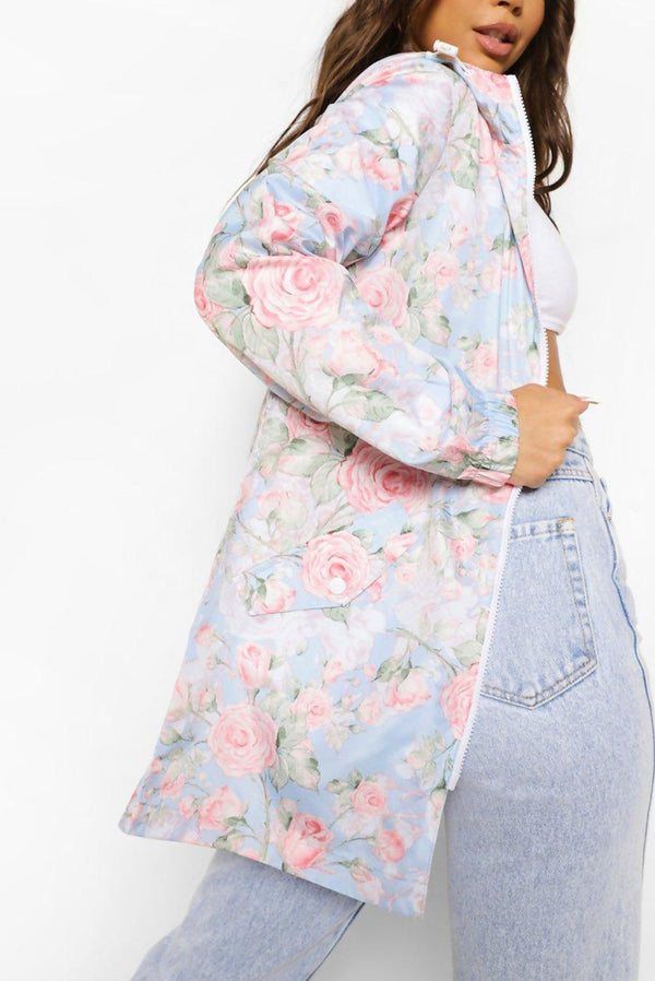 Plus Size Pastel Blue Floral Print Festival Mac