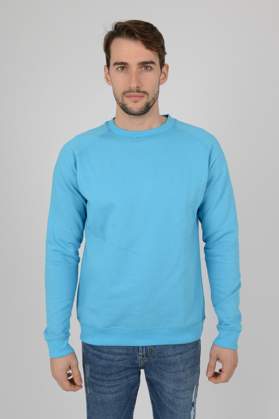 Mens-Raglan-Sweatshirt-Sweater-Azure-Blue
