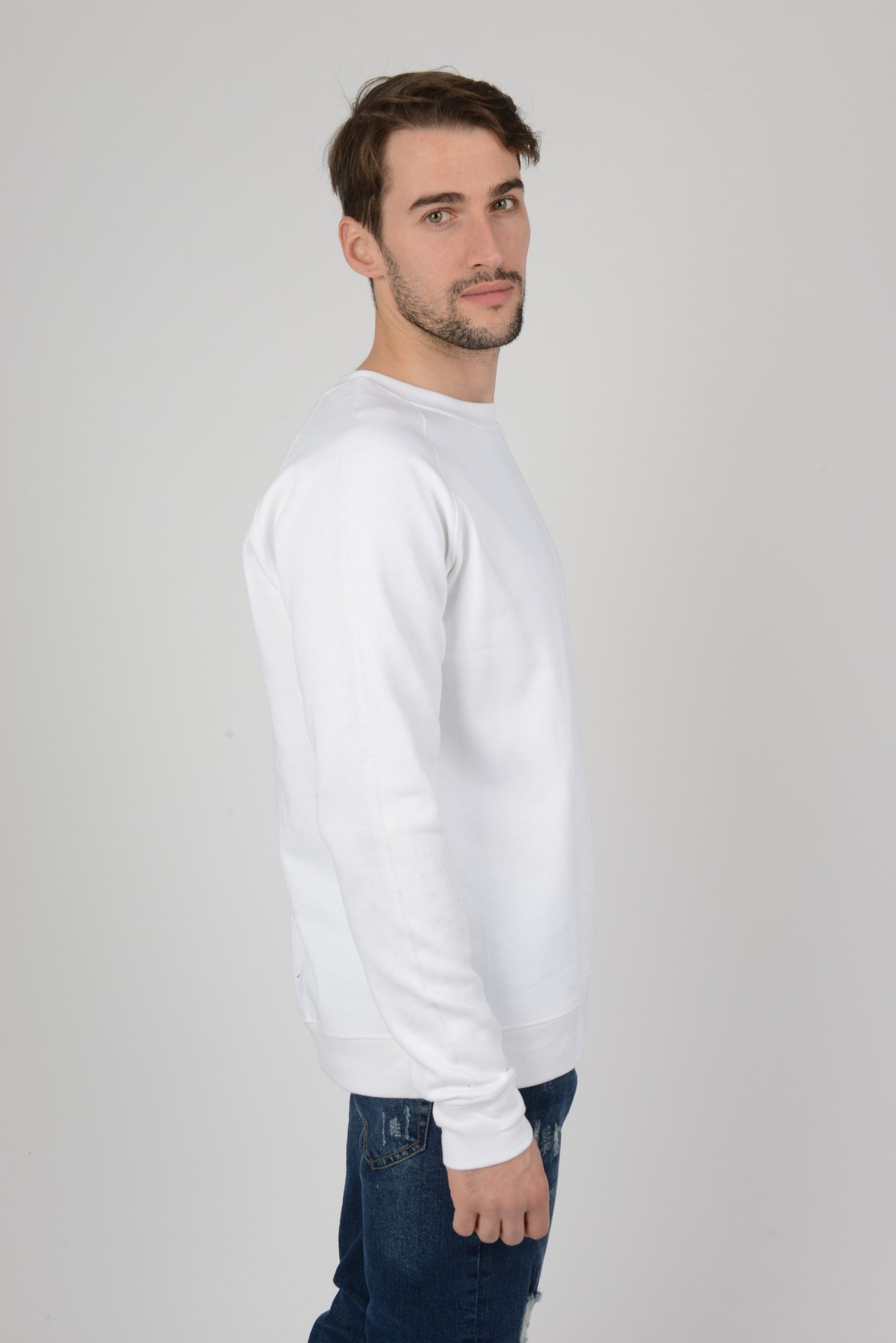 Mens-Raglan-Sweatshirt-Casual-White