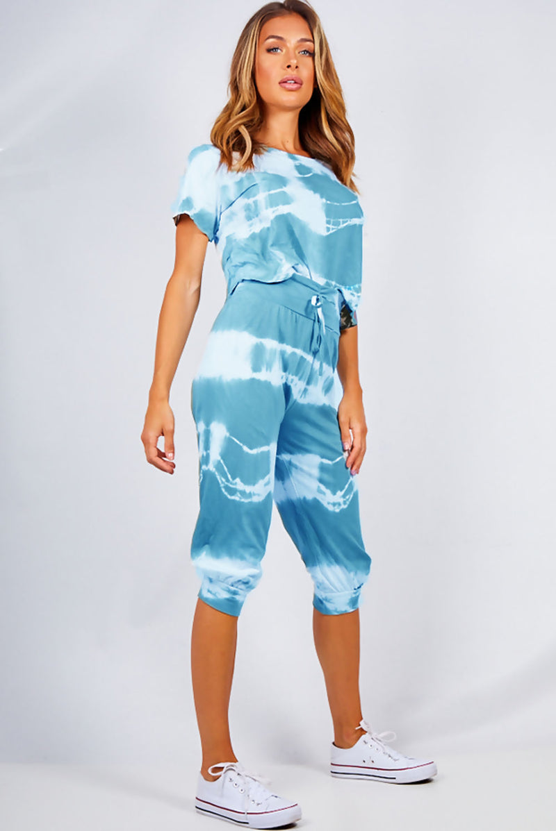 Tie Dye Crop Top And Harem Cap Set