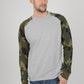 Mens Camouflage Camo Block Raglan Light Grey Sweatshirt Top