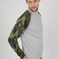 Mens Camouflage Camo Block Raglan Light Grey Sweatshirt Top