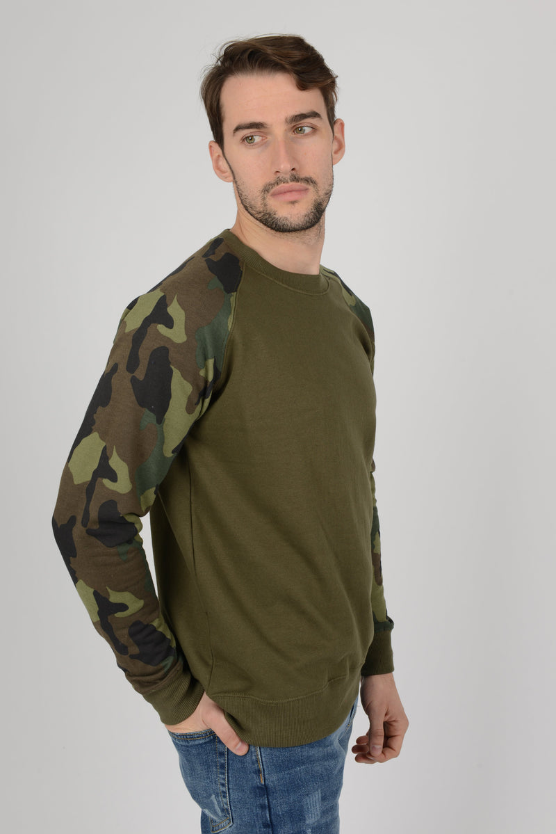 Mens Camouflage Camo Block Raglan Olive Sweatshirt Top