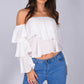 Linen Bardot Tiered Sleeve Crop Top