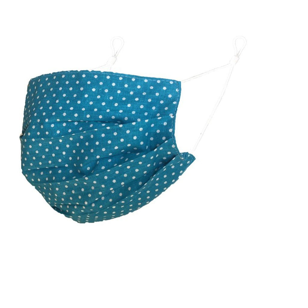 Reusable Cotton Pleated Mask - Aqua Polka