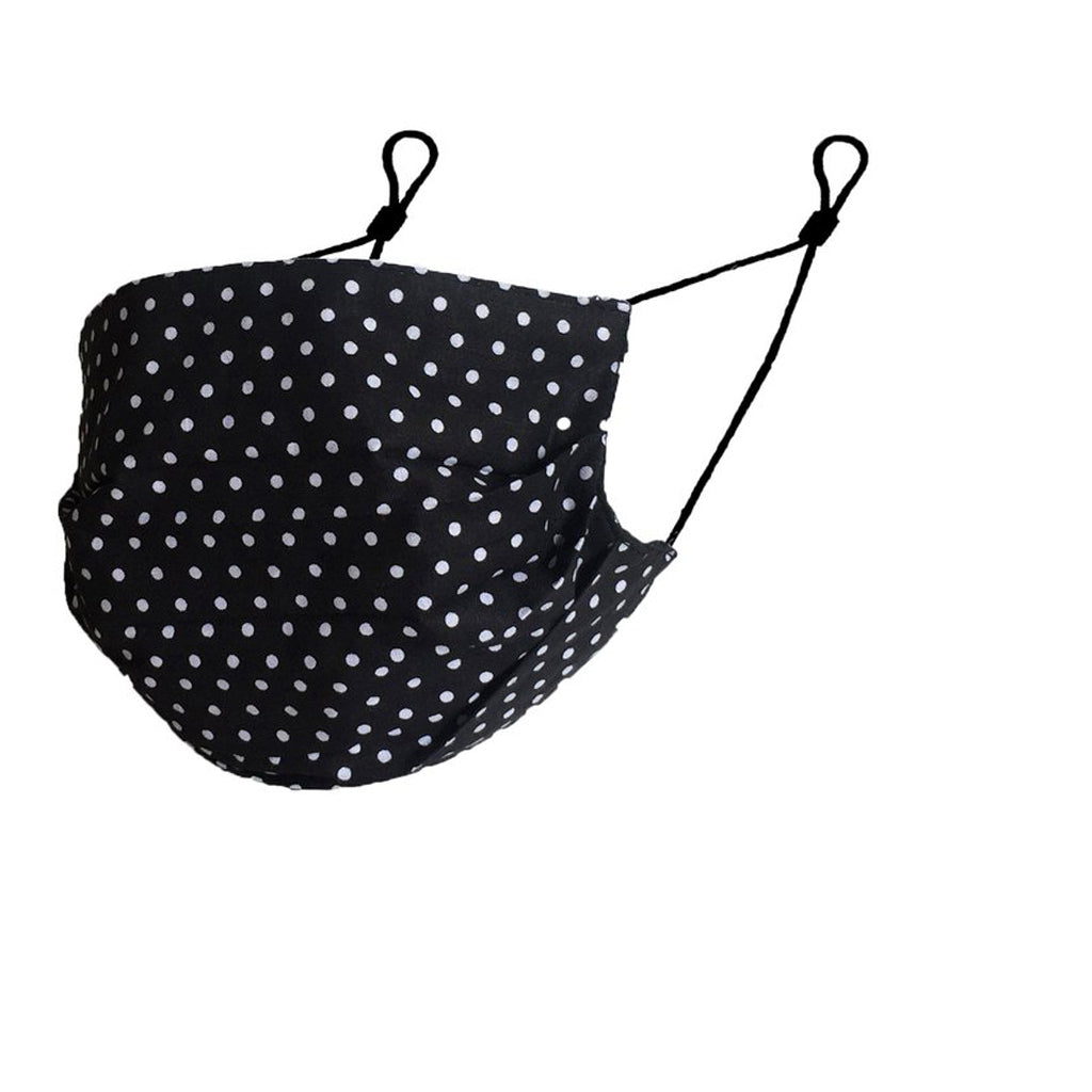 Reusable Cotton Pleated Mask - Black Polka