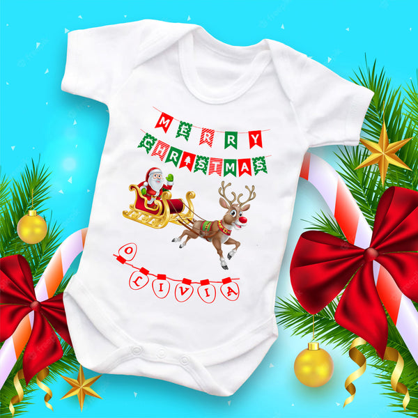 Personalised Christmas Santa Claus Reindeer Sleepsuit | 1st Christmas Baby Grow | New Babies 1st Gift Idea | Christmas Outfit for baby