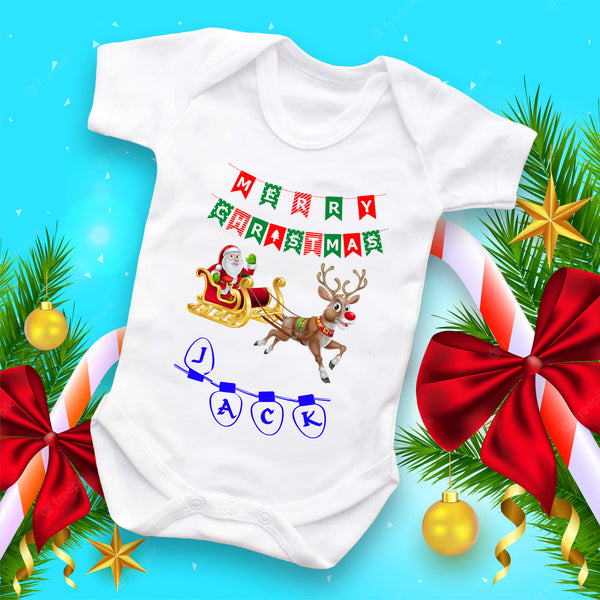 Personalised Christmas Santa Claus Reindeer Sleepsuit | 1st Christmas Baby Grow | New Babies 1st Gift Idea | Christmas Outfit for baby