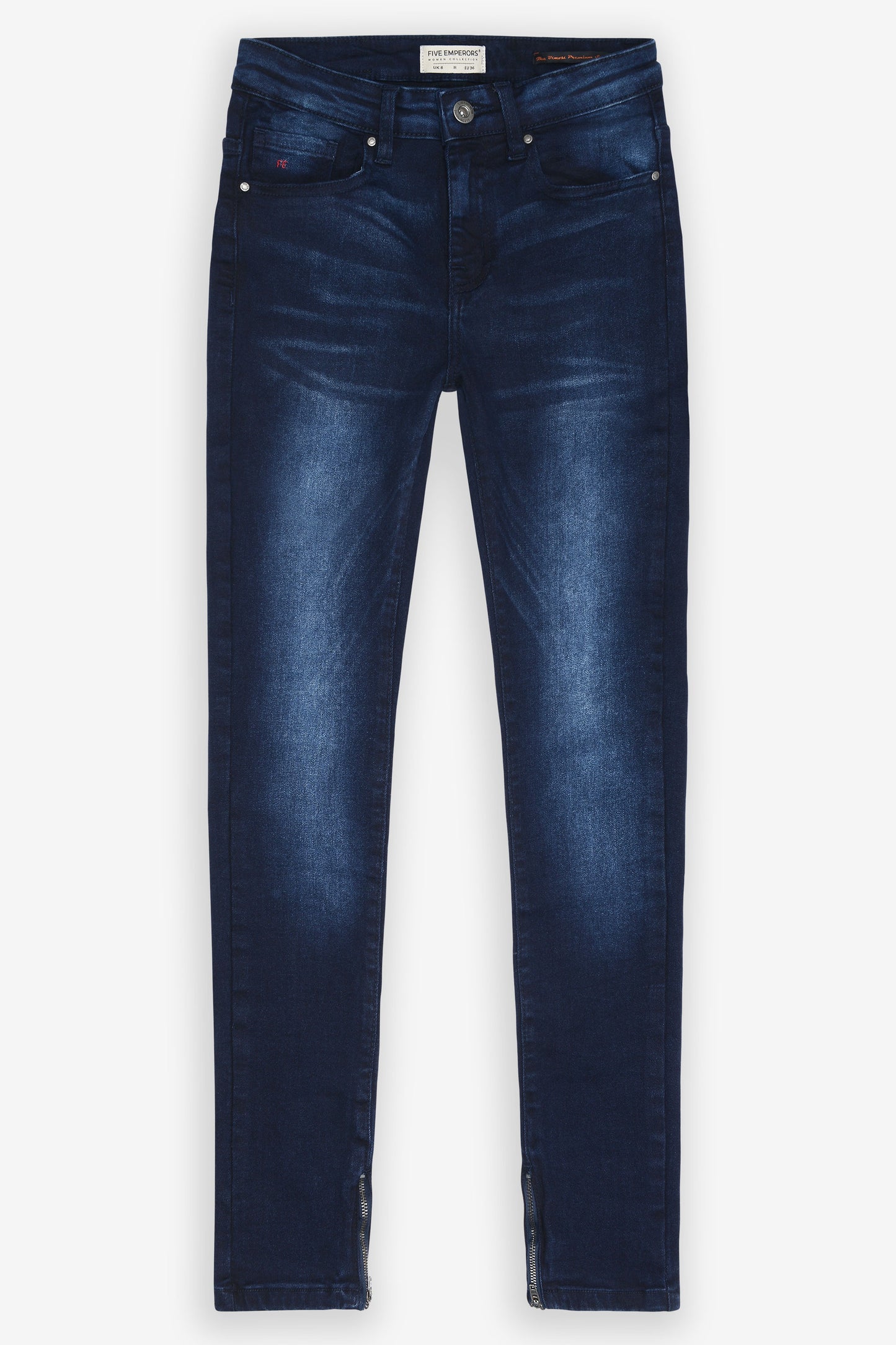 Mid-Rise Skinny Fit Ankle Zipper Jeans - Dark Blue
