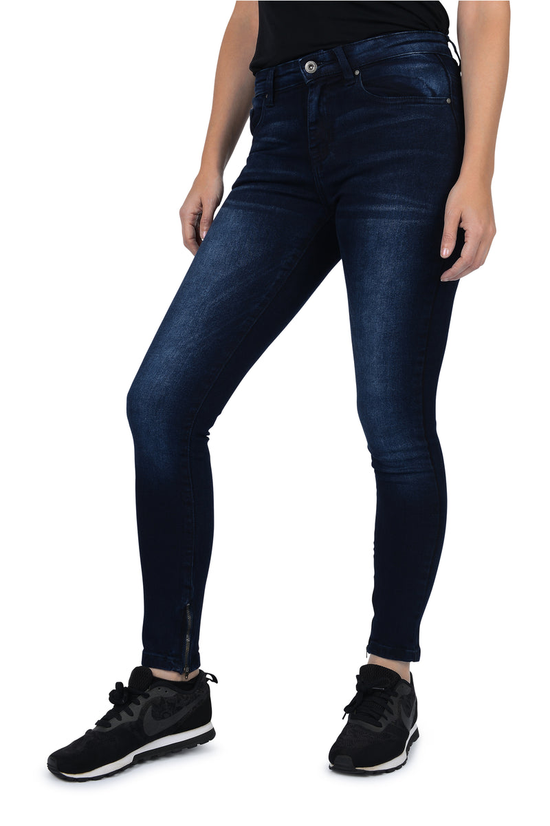 Mid-Rise Skinny Fit Ankle Zipper Jeans - Dark Blue