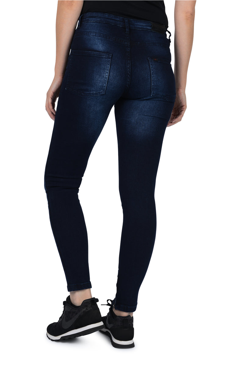 Mid-Rise Skinny Fit Ankle Zipper Jeans - Dark Blue