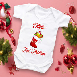 my first Christmas, personalised 1st Christmas mas baby vest / sleepsuit / onesie / babygrow, baby Christmas outfit Baby Grows