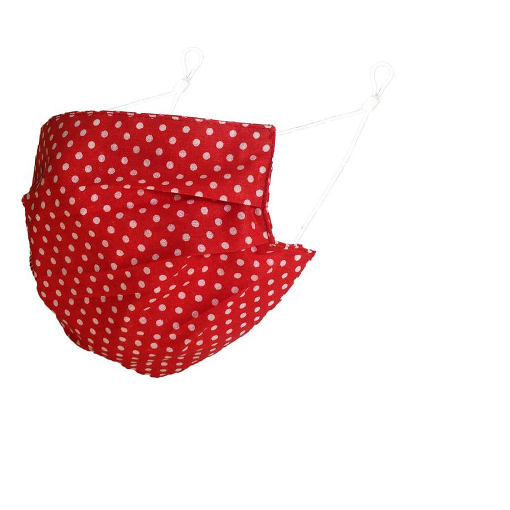 Reusable Cotton Pleated Mask - Red Polka