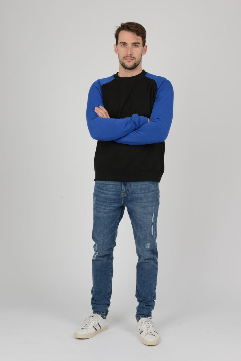 mens sweatshirt colour block two colours raglan sweat jumper uk