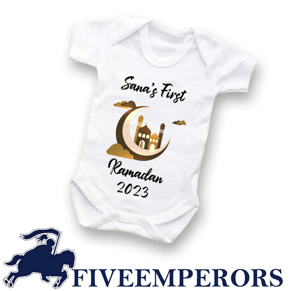 Ramadan Personalized Baby and Toddler Body suit and vest, Ramazan New Baby Gift Set, Ramadhan Girls and Boys Baby Grow any Text any Image