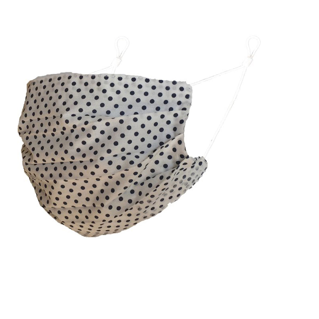 Reusable Cotton Pleated Mask -White Polka