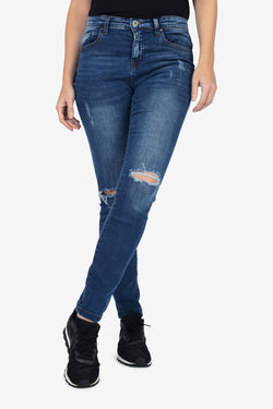Skinny Fit Mid Waist Ripped Jeans – Deep Blue