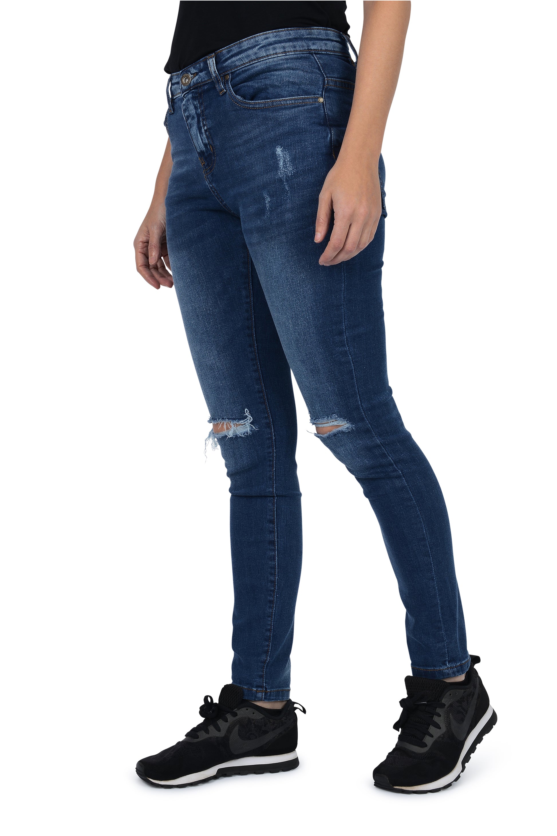 women skinny slim fit jean ripped distressed blue 